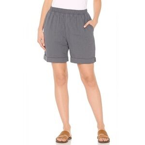NWT Gloria Vanderbilt Womens Shorts XL‎ Gray Blue Bermuda Elastic Waist Linen